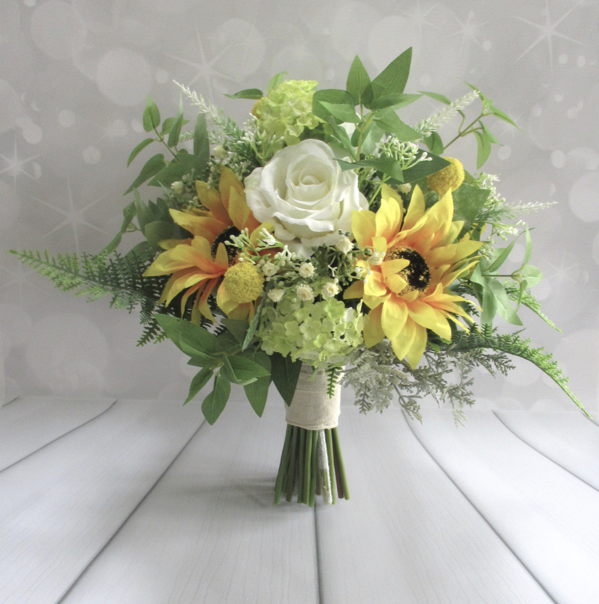 Sunflower Bouquet, lifelike wedding flowers, lifelike weddng bouquets